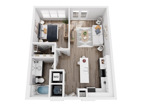 Floor plan for 1 bed, 1 bath, 680 sqft